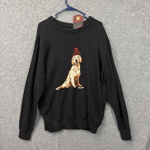 Chaps Mens XL Jet Black Golden Retriever Dog Graphic Crewneck Sweater CM35SE932